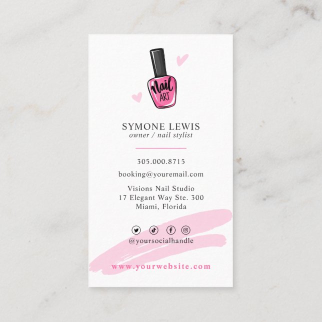 Nail Salon Nail Stylist Nail Tech Manicured Hand B Business Card (Back)