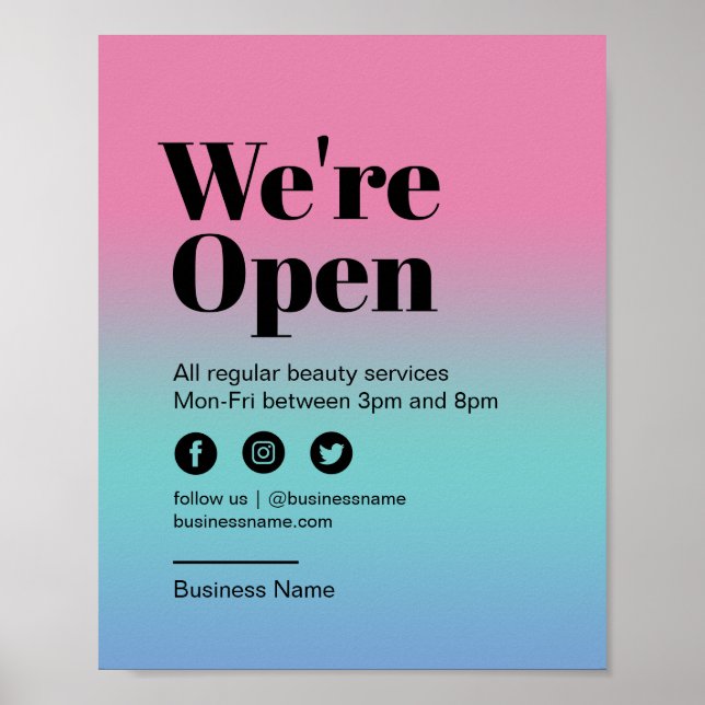 Nail Salon Open for Business Pink Colorful Poster (Front)