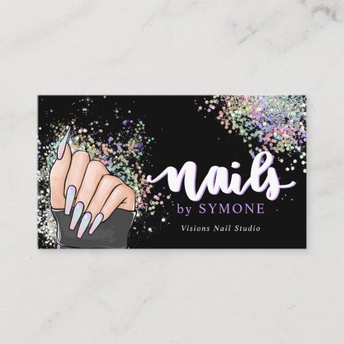 Nail Salon Pastel Holographic Glitter Nail Tech Bu Business Card