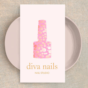 Nail Salon, Pink and Gold Manicurist Polish Bottle Business Card