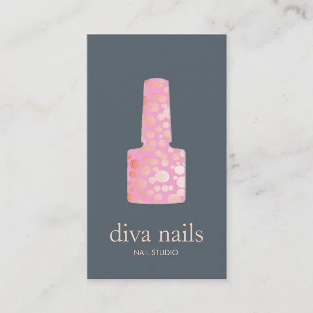Nail Salon Pink and Gold Nail Polish Bottle Logo Business Card | Zazzle