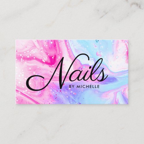 Nail salon pink blue girly abstract watercolor art business card