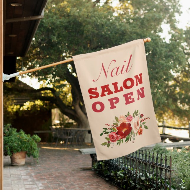 Nail Salon Pink Flowers Floral Open Sign (In SItu)