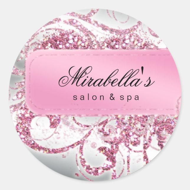 Nail Salon Pink Glitter Elegant Bling Classic Round Sticker (Front)
