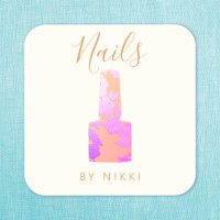 Nail Salon Pink Glitter Manicurist Square Business Card