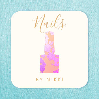 Nail Salon Pink Glitter Manicurist Square Business Card by sm_business_cards at Zazzle