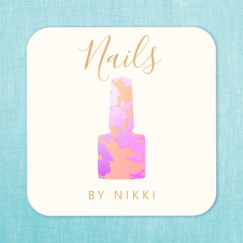 Nail Salon Pink Glitter Manicurist Square Business Card