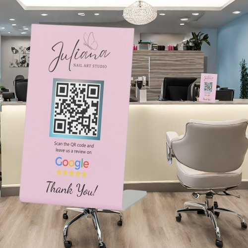 Nail Salon Pink Google Review Pedestal Stand Pedestal Sign
