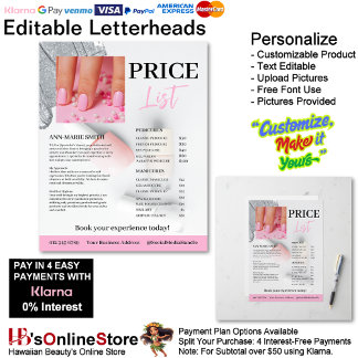 Nail Salon Pink Manicure Pedicure Business Letterhead