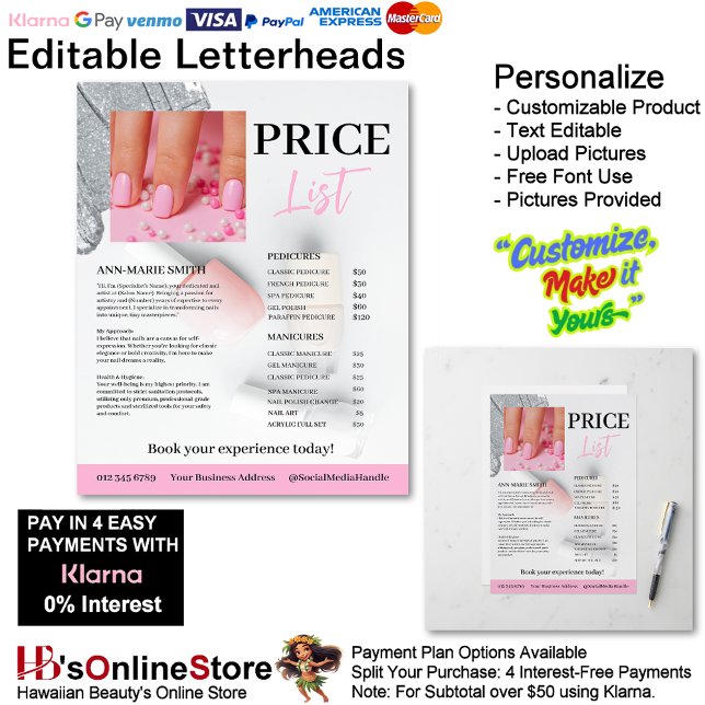 Nail Salon Pink Manicure Pedicure Business  Letterhead (Nail Salon Pink Manicure Pedicure Business Letterhead.)