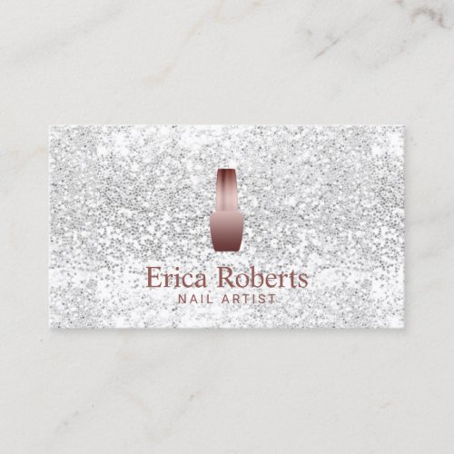 Nail Salon Polish Bottle Modern Silver Sequins Business Card