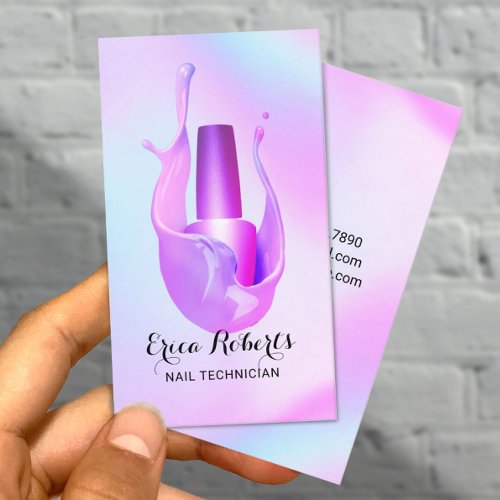 Nail Salon Polish Bottle Pastel Purple Splash Business Card