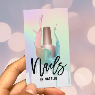 Nail Salon Polish Bottle Pastel Rainbow Drips Business Card