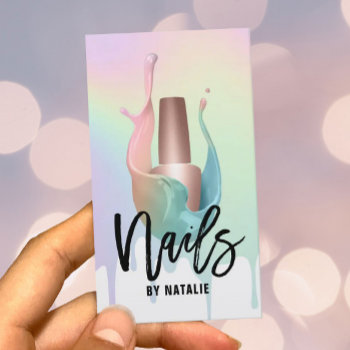 Nail Salon Polish Bottle Pastel Rainbow Drips Business Card by cardfactory at Zazzle