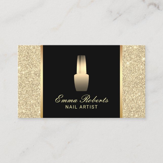 Nail Salon Polish Makeup Artist Gold Glitter Business Card (Front)