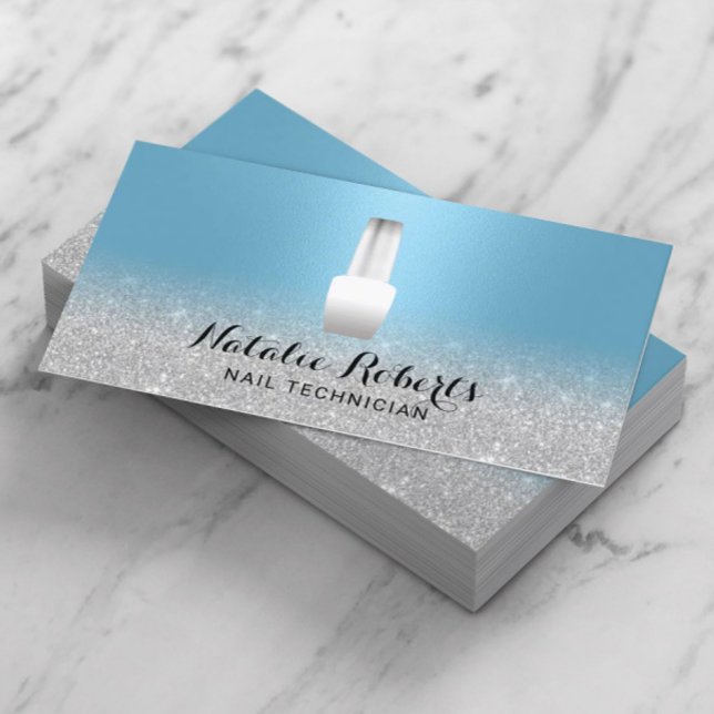 Nail Salon Polish Manicurist Blue & Silver Business Card (Creator Uploaded)