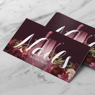 Nail Salon Polish Manicurist Burgundy Floral Business Card