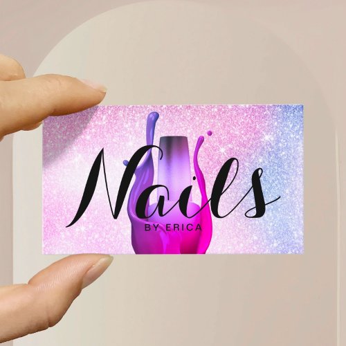 Nail Salon Polish Manicurist Modern Pastel Glitter Business Card