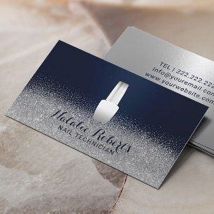 Nail Salon Polish Manicurist Navy & Silver Glitter Business Card