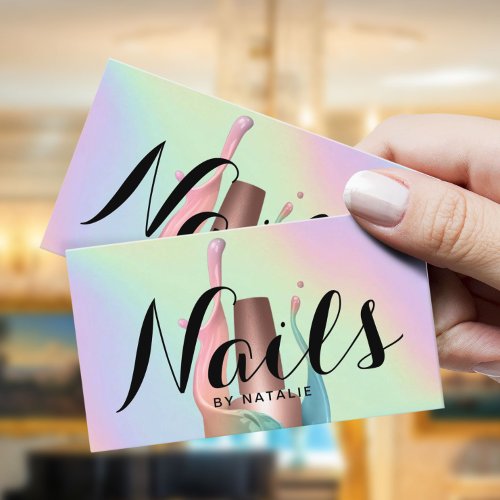 Nail Salon Polish Manicurist Pastel Holographic Business Card
