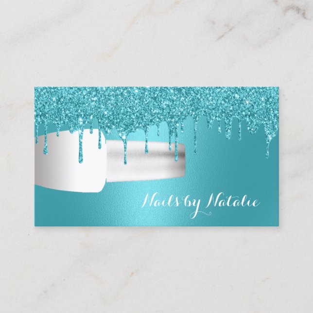 Nail Salon Polish Manicurist Turquoise Drips Business Card (Front)