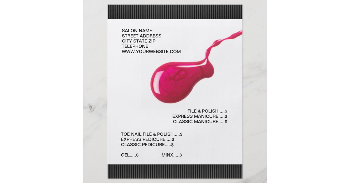 Nail Salon Price List Flyer | Zazzle.com
