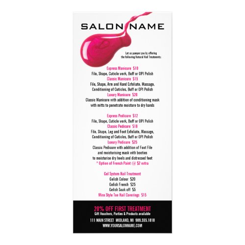 Nail Salon Price List Rack Cards