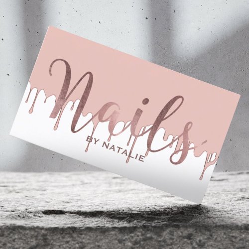 Nail Salon Rose Gold Dripping Makeup Artist Business Card