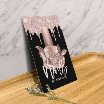 Nail Salon Rose Gold Drips Floral Polish Bottle Business Card by cardfactory at Zazzle