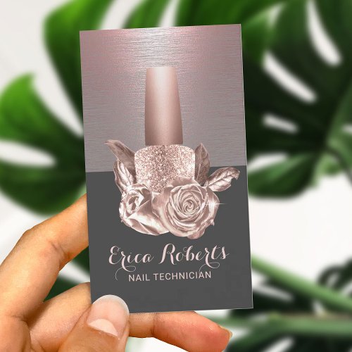 Nail Salon Rose Gold Floral Polish Manicurist Business Card