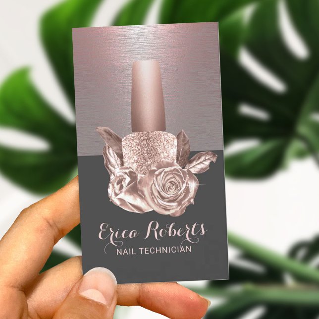 Nail Salon Rose Gold Floral Polish Manicurist Business Card (Creator Uploaded)