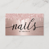 Nail Salon Rose Gold Glitter Drips Typography Business Card (Front)