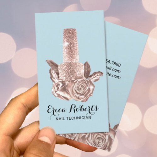 Nail Salon Rose Gold Polish Mint Blue Manicurist  Business Card