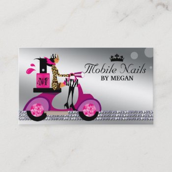 Nail Salon Scooter Girl Fashion Modern Silver Business Card by thefashioncafe at Zazzle