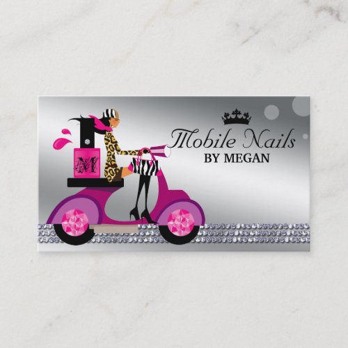 Nail Salon Scooter Girl Fashion Modern Silver Business Card