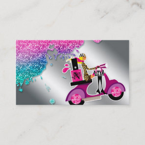 Nail Salon Scooter Girl Glitter Polish Swirls Business Card
