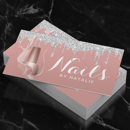 Nail Salon Silver Drips Rose Gold Manicurist Business Card