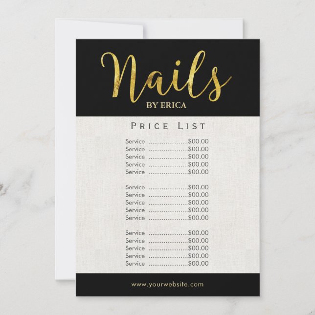 Nail Salon Spa Esthetician Elegant Price List (Front)