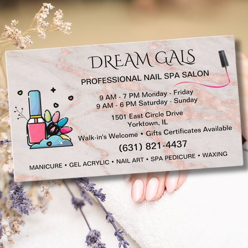 Nail Salon Spa Technician Blush Rose Marble    Business Card