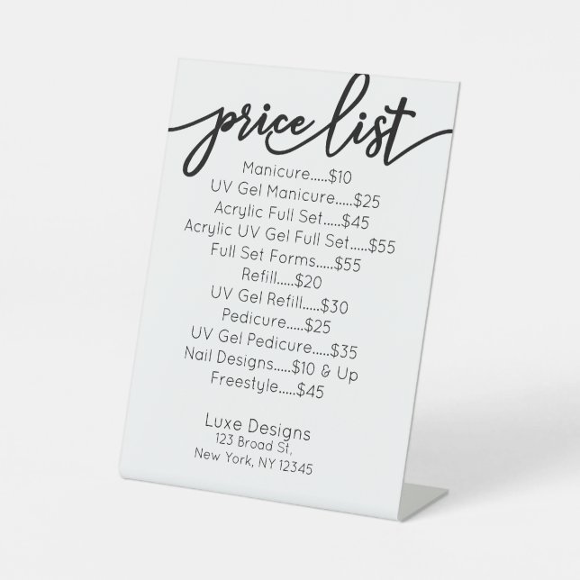Nail Salon Supplies Glitter Drips Price List Menu  Pedestal Sign (Front)