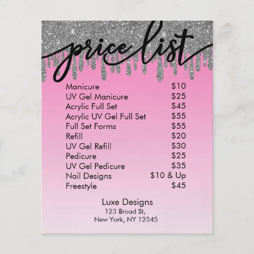 Nail Salon Supplies Pink Price List  Poster Flyer