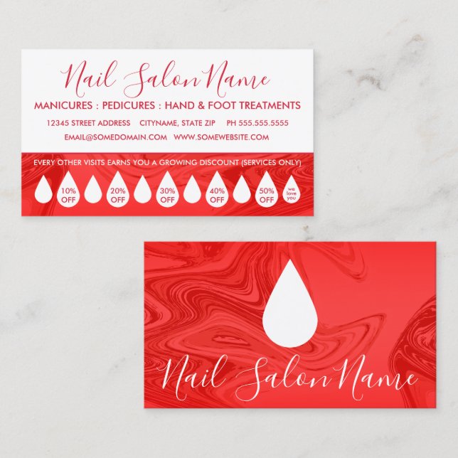nail salon swirl progressive discount loyalty card (Front/Back)