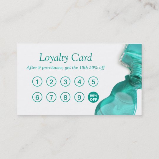 Nail Salon Teal Green Glitter Loyalty Punch Card Zazzle