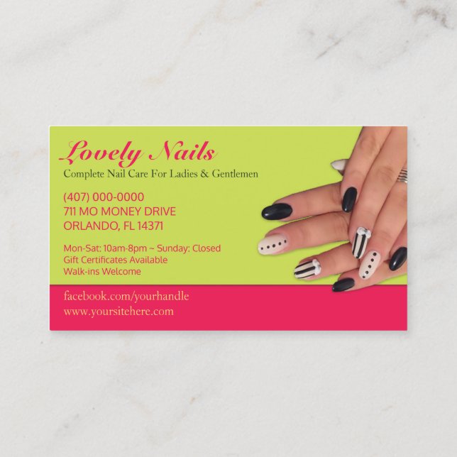 Nail Salon Technician Business Card (Back)