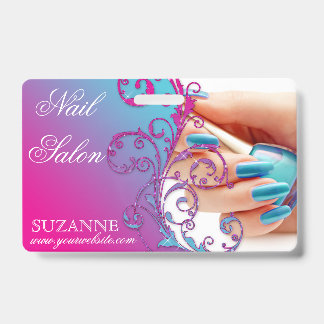 Nail Salon Technician Floral Damask Pink Blue  Badge