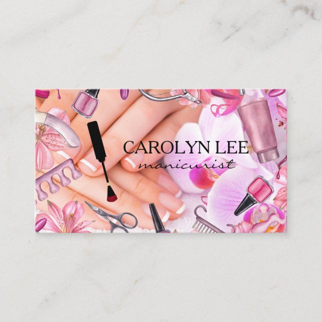 Nail Salon Tools Equipment | Manicured Hands Business Card (Front)