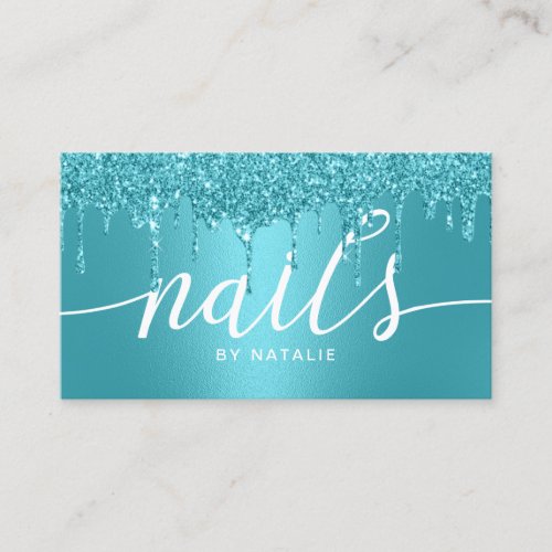 Nail Salon Turquoise Glitter Drips Manicurist Business Card