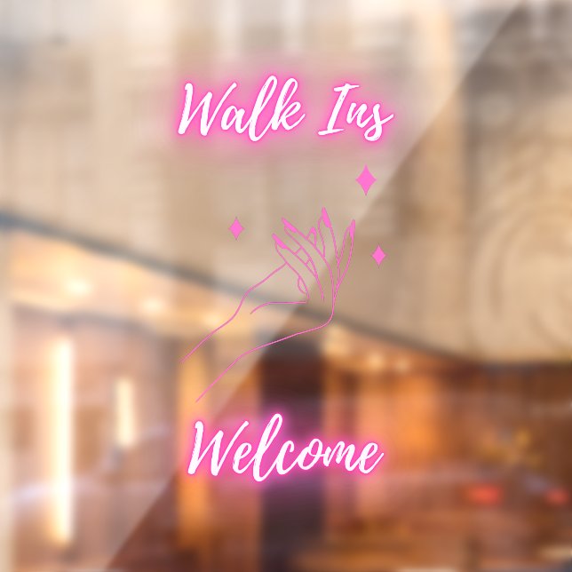 Nail Salon Walk Ins Welcome Pink Window Cling (Sheet 2)