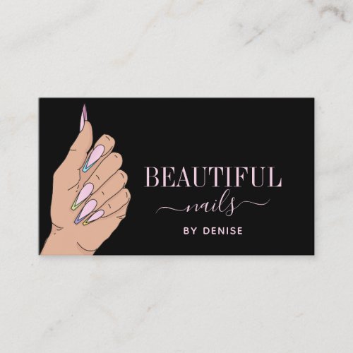 nail salon woman hand glittering nails technician  business card