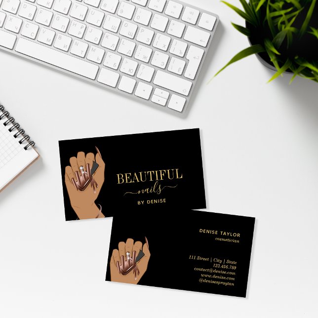 nail salon woman hand glittering nails technician business card (Creator Uploaded)